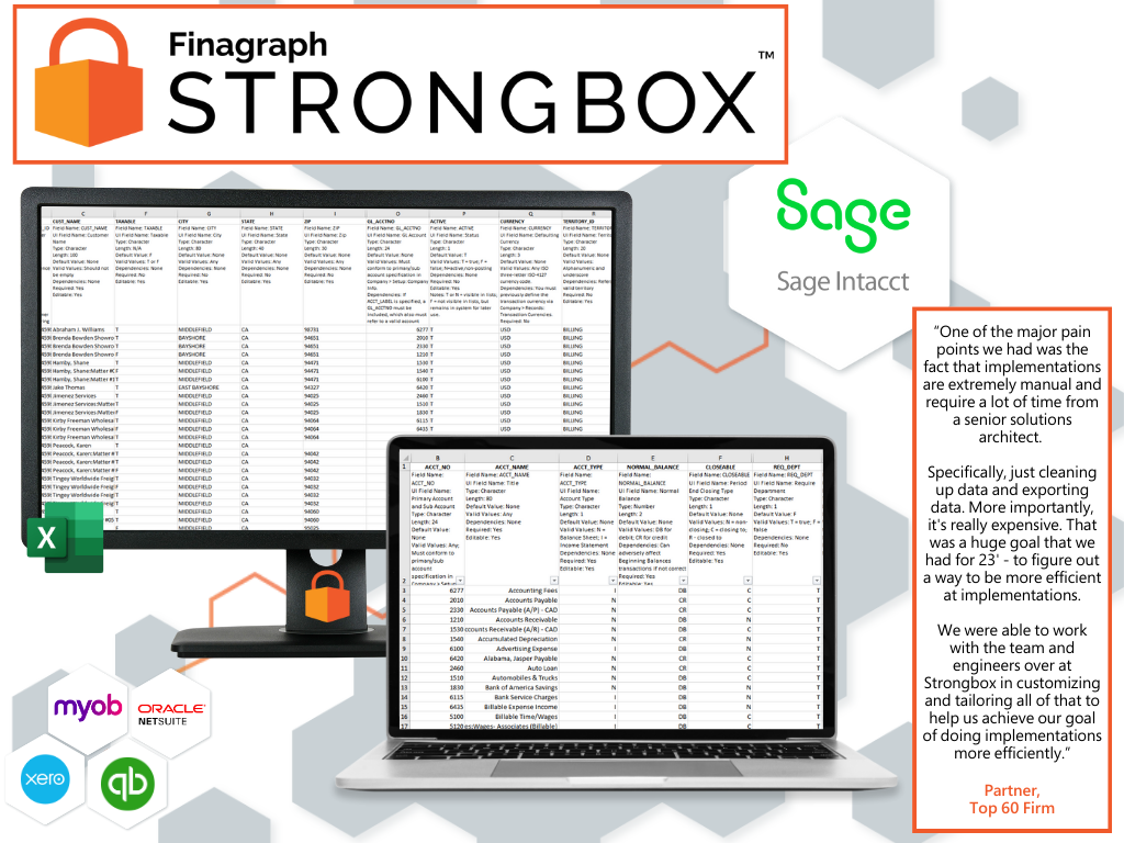 visual of strongbox excel files with prepopulated upload templates for sage intacct