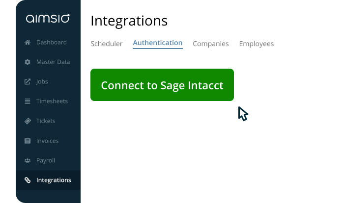 Access Sage Intacct within Aimsio using the sidebar